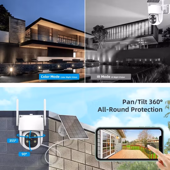 2023 Factory Production HD PTZ Dome Cam Tuya Wireless CCTV Security Solar Panel Battery Cameras Outdoor Solar Low Powered WiFi Camera