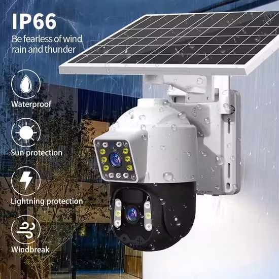 Caméra PTZ de sécurité IP sans fil, alimentée par batterie solaire 1080P étanche, 4G/WiFi