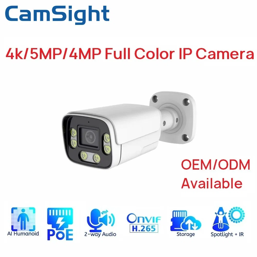 Camsight 4K 8MP 5MP 4MP 2MP Colorvu Mini caméra IP avec détection humaine intelligente Bullet caméra IP Poe CCTV réseau sécurité caméra IP OEM fournisseur Hikvision